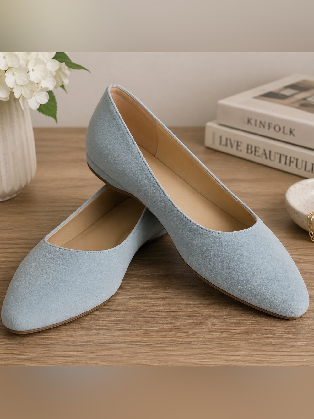 New Nine West SpeakUp Flat Women's Size 6 M Pale Blue Almond Toe Flaw Sky